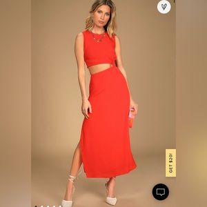 Lulus Chic Perspective Red Cutout Knotted Sleeveless Midi Dress vacation L large